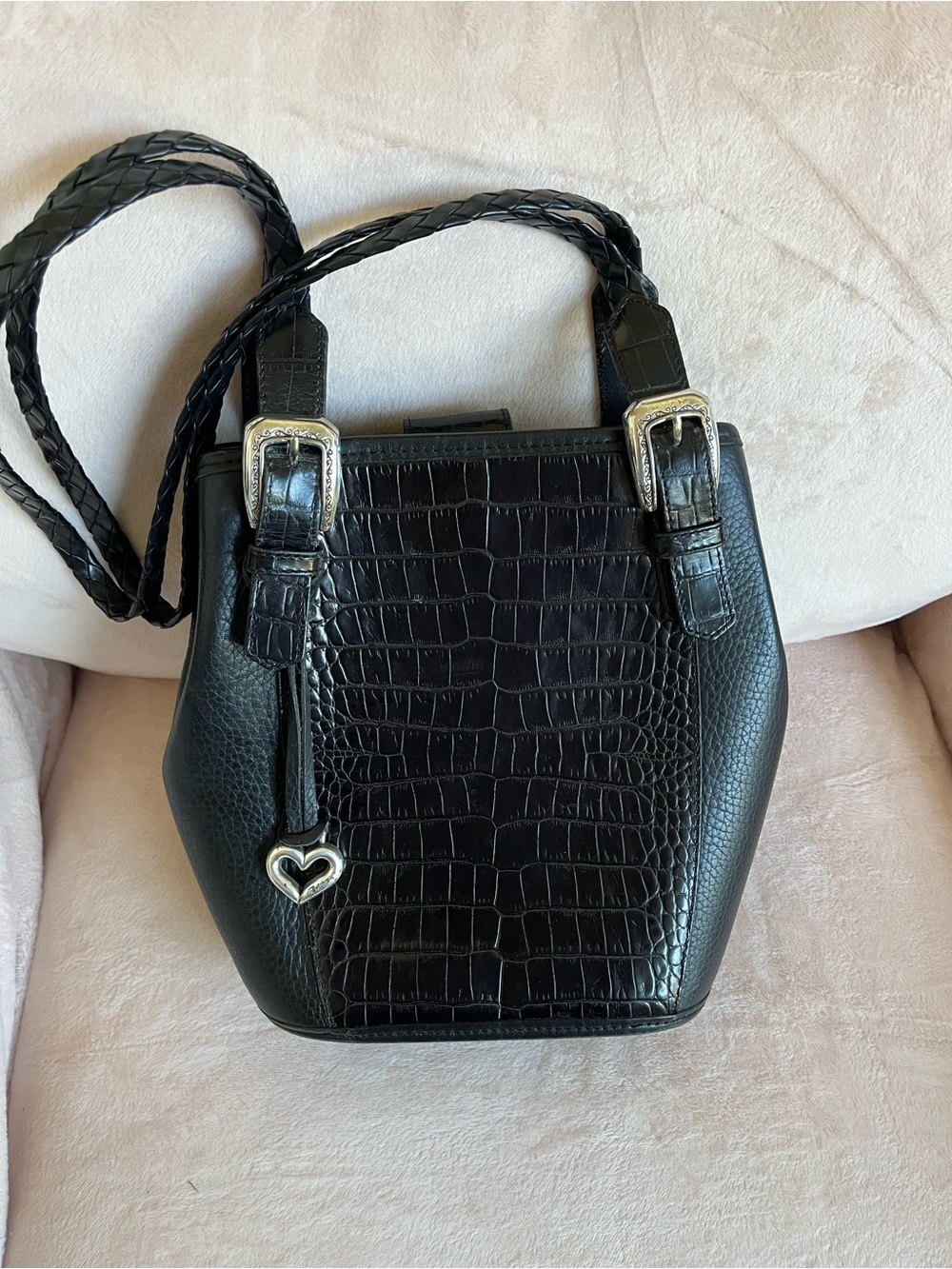 Brighton black croc-embossed leather bag